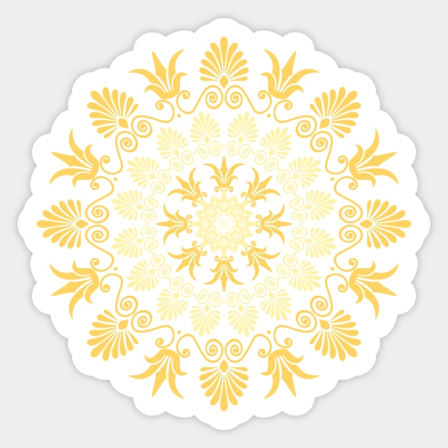 Gold Greek ornament and floral pattern Sticker by kavalenkava